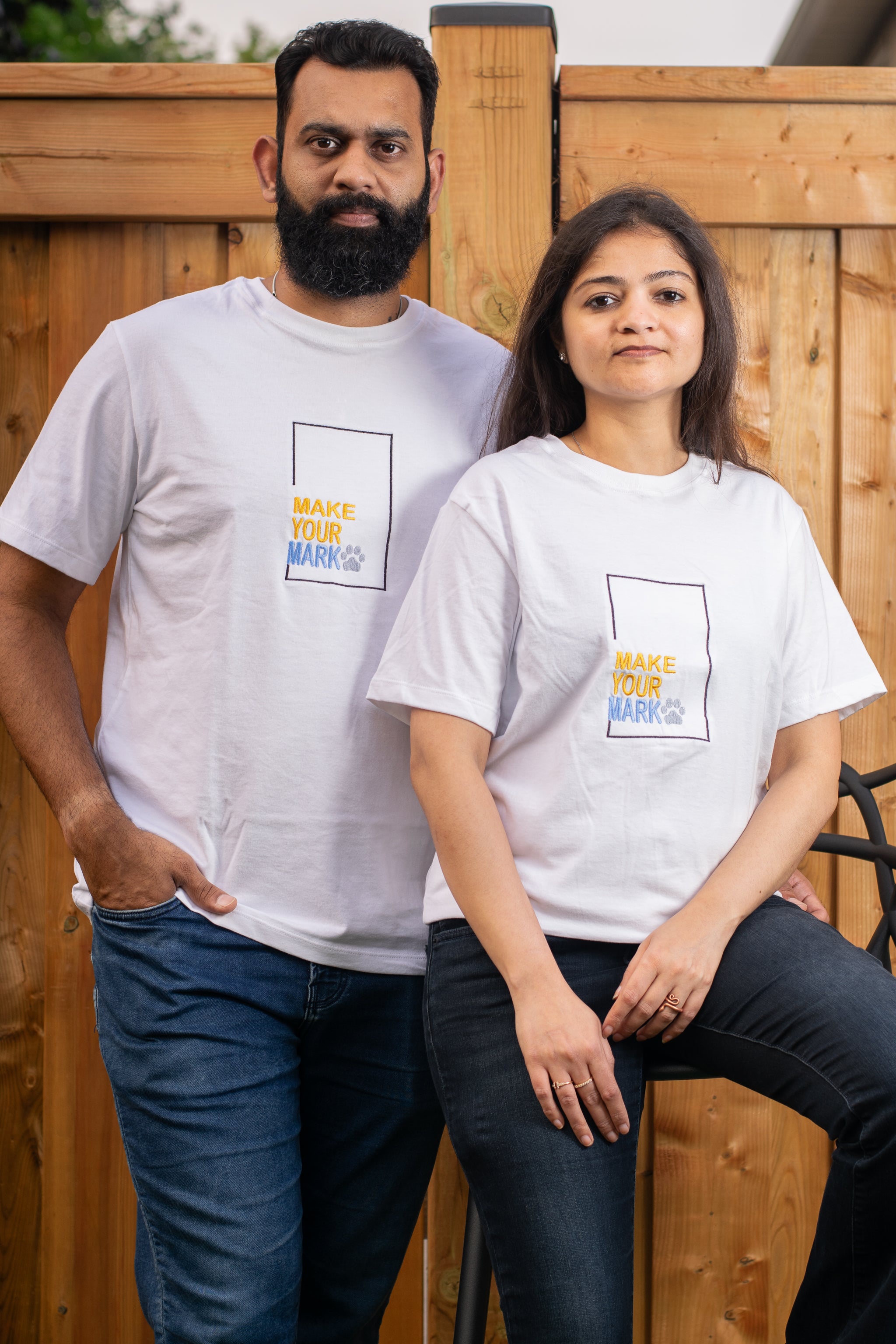 Make Your Mark embroidered t-shirt by TURTLEGROOVE – model wearing, white
