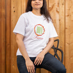 Bold & Fierce embroidered t-shirt by TURTLEGROOVE – model wearing, white