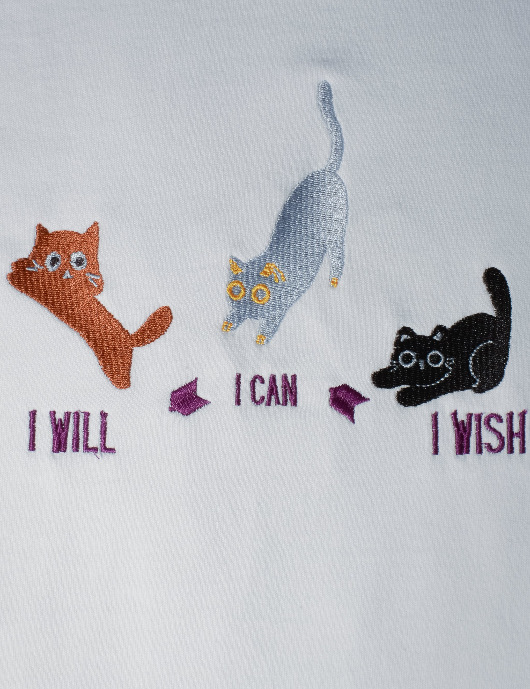 I Will Can Wish embroidered t-shirt by TURTLEGROOVE – embroidery close-up detail, white