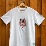 Flare Wolf embroidered t-shirt by TURTLEGROOVE – front view, white