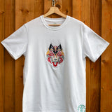 Flare Wolf embroidered t-shirt by TURTLEGROOVE – front view, white