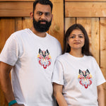 Flare Wolf embroidered t-shirt by TURTLEGROOVE – model wearing, white