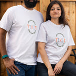 Own Your Skills embroidered t-shirt by TURTLEGROOVE – model wearing, white