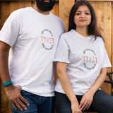 Own Your Skills embroidered t-shirt by TURTLEGROOVE – model wearing, white