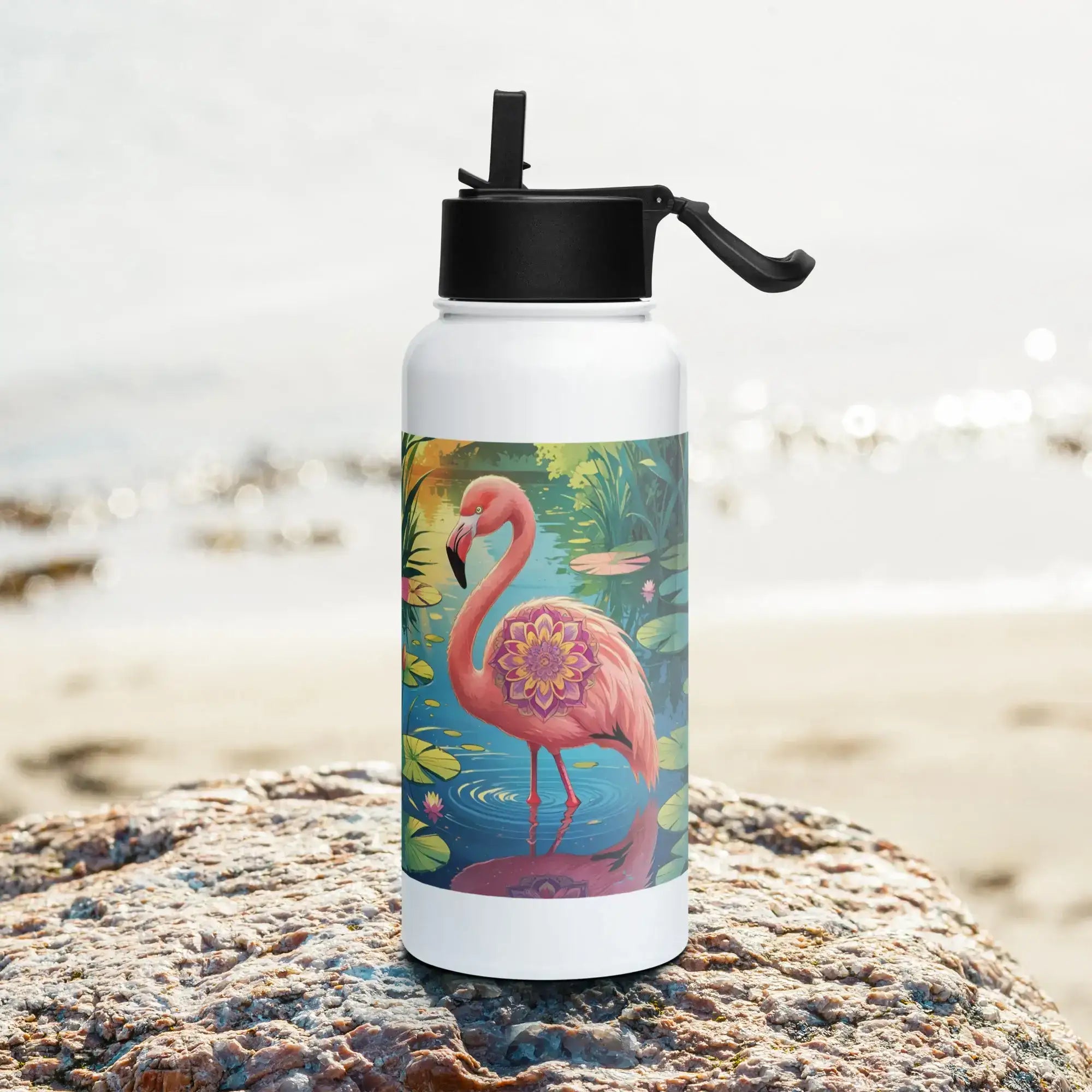 Flamingo Frame | Stainless Steel | Bottle with Straw | TeeandTurtle | Sustainable
