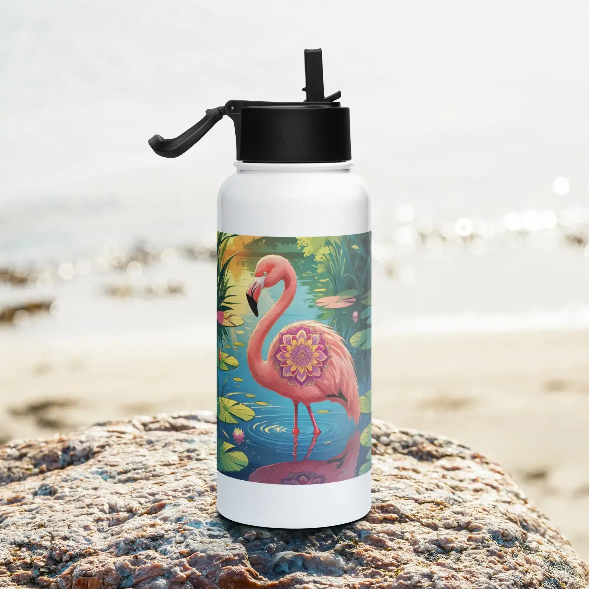 Flamingo Frame | Stainless Steel | Bottle with Straw | TeeandTurtle | Sustainable